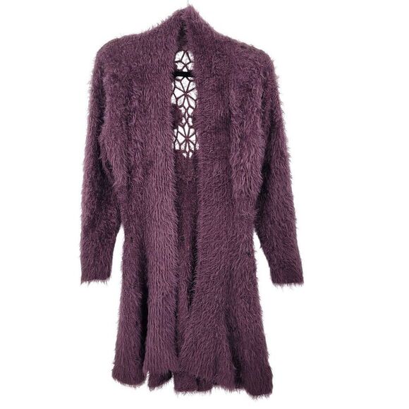 Eyelash Purple Crochet Tunic Cardigan Coatigan M Chic A-line Open Floral Back - Picture 11 of 11